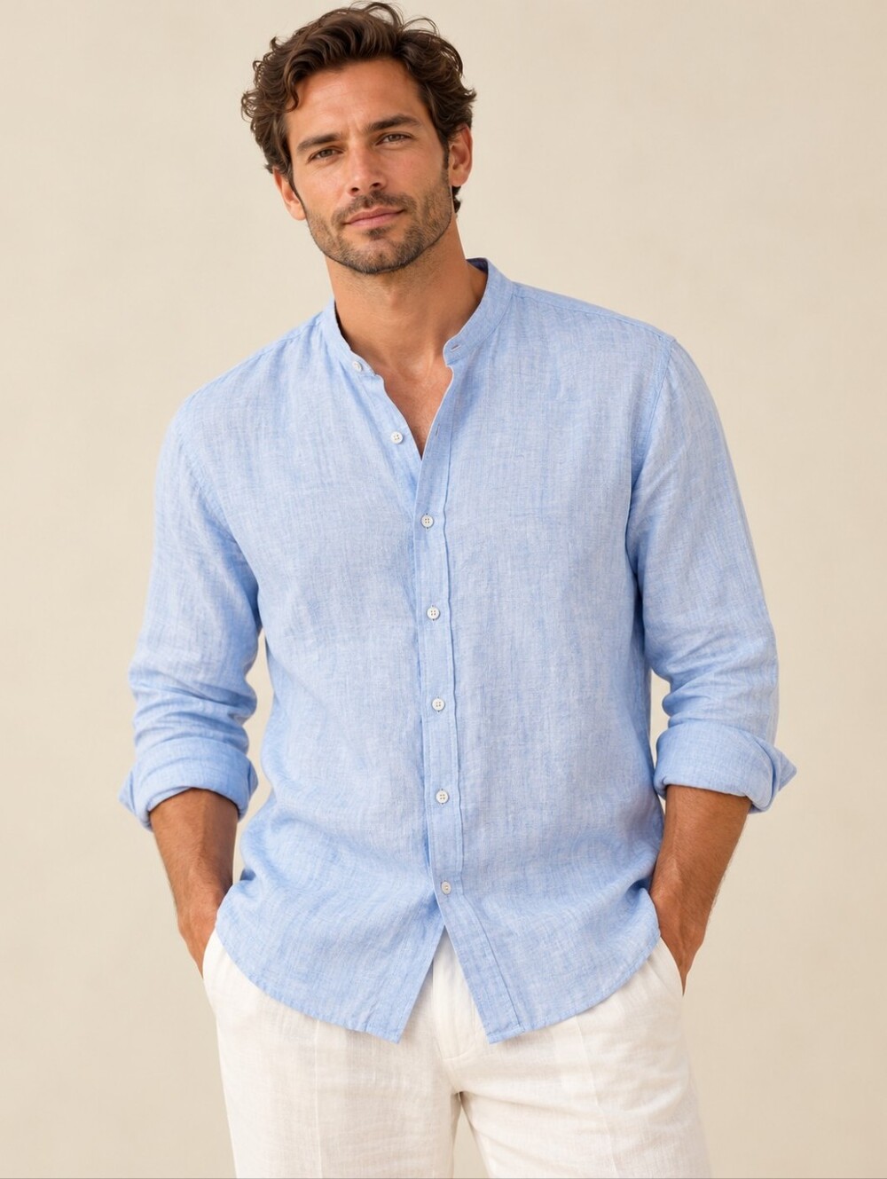 Free Line Athens 100% Linen Button Down Shirt Size 2XL Blue EUC